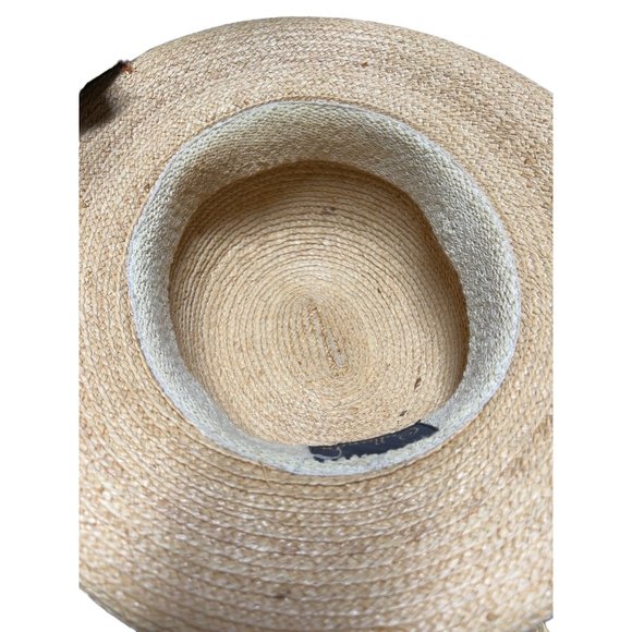 Callanan Rolled Edge Raffia Straw Sun Hat Black Band Bow Vacation Cruise READ main image 5